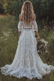 Corsé Marfil de encaje del hombro bohemio vestido de novia