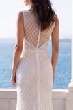 Vestido de novia de cola de marfil con cuello ilusión de sirena de encaje