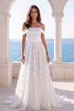 Vestido de novia de encaje marfil con encaje de marfil al hombro