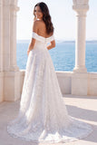 Vestido de novia de encaje marfil con encaje de marfil al hombro