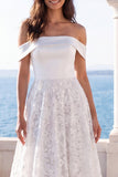 Vestido de novia de encaje marfil con encaje de marfil al hombro