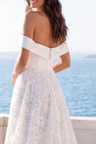 Vestido de novia de encaje marfil con encaje de marfil al hombro