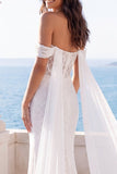 Vestido de novia Sirena Marfil con hombros descubiertos