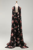 Vestido formal largo de chiffon floral con abertura de Sirena Negra