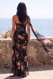 Vestido formal largo de chiffon floral con abertura de Sirena Negra