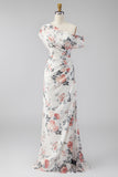 Vestido formal largo largo de sirena negra floral de gasa