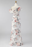 Vestido formal largo largo de sirena negra floral de gasa