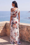 Vestido formal largo largo de sirena negra floral de gasa