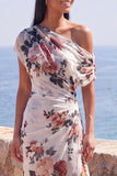 Vestido formal largo largo de sirena negra floral de gasa