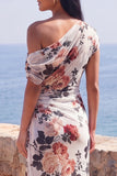 Vestido formal largo largo de sirena negra floral de gasa