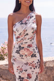 Vestido Maxi Floral de un solo hombro de chiffon de un hombro