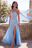 Vestido Maxi Floral A-Line azul gasa con abertura