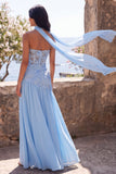 Vestido Maxi Floral A-Line azul gasa con abertura