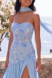 Vestido Maxi Floral A-Line azul gasa con abertura
