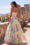 Vestido largo sin tirantes Daffodil Pink Flower A-Line