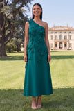 Vestido amarillo midi floral de línea en A de un solo hombro