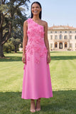 Vestido amarillo midi floral de línea en A de un solo hombro