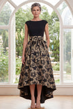 Vestido negro de batito con escote en forma de A, floral Jacquard High Low Mother Of the Bride con lazo