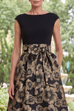 Vestido negro de batito con escote en forma de A, floral Jacquard High Low Mother Of the Bride con lazo