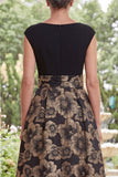 Vestido negro de batito con escote en forma de A, floral Jacquard High Low Mother Of the Bride con lazo