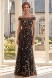 Vestido largo de Madre de la Novia con tul negro bordado con tul descubierto