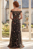 Vestido largo de Madre de la Novia con tul negro bordado con tul descubierto