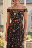 Vestido largo de Madre de la Novia con tul negro bordado con tul descubierto