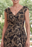 Vestido largo de madre de la novia Jacquard negro de línea en A con escote en V y largo vestido de madre de la novia