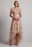 Corsé de tul A-Line Champagne bordado con flores altas y bajas Vestido de madre de la novia