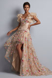 Vestido de Madre de la Novia bordado con corsé de tul A-Line Champán High-Low