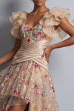 Vestido de Madre de la Novia bordado con corsé de tul A-Line Champán High-Low