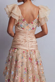 Vestido de Madre de la Novia bordado con corsé de tul A-Line Champán High-Low