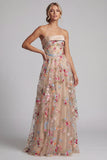 Corsé de tul A-Line Champán con hombros descubiertos Vestido floral de madre de la novia