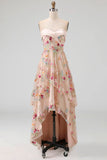 Corsé A-Line Champán Sweetheart Tulle High-Low Floral Vestido de Madre de la Novia