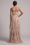 Corsé A-Line Champán Sweetheart Tulle High-Low Floral Vestido de Madre de la Novia