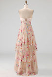 Corsé A-Line Champán Sweetheart Tulle High-Low Floral Vestido de Madre de la Novia