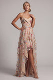 Corsé A-Line Champán Sweetheart Tulle High-Low Floral Vestido de Madre de la Novia