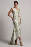 Vestido de sirena de la novia verde claro con un solo hombro largo