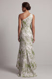 Vestido de sirena de la novia verde claro con un solo hombro largo