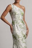 Vestido de sirena de la novia verde claro con un solo hombro largo