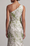 Vestido de sirena de la novia verde claro con un solo hombro largo