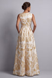 Champagne Jacquard con cuello barco y monos de la madre de la novia con bolsillos