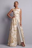 Champagne Jacquard con cuello barco y monos de la madre de la novia con bolsillos