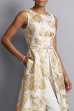 Champagne Jacquard con cuello barco y monos de la madre de la novia con bolsillos