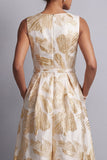 Champagne Jacquard con cuello barco y monos de la madre de la novia con bolsillos