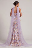 Vestido largo de sirena floral lila claro sin tirantes y abertura