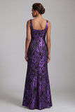 Vestido largo de madre de la novia floral de sirena de color púrpura oscuro con abertura