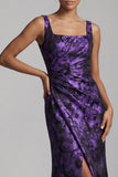 Vestido largo de madre de la novia floral de sirena de color púrpura oscuro con abertura