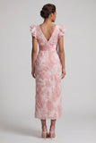 Vestido largo de madre de la novia, con cuello en pico, con cuello en pico y brillante y volantes