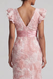 Vestido largo de madre de la novia, con cuello en pico, con cuello en pico y brillante y volantes
